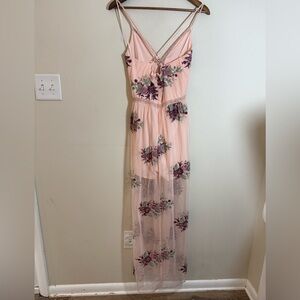 gimmicks romper  floral embroidered sheer dress overlay SZ XS